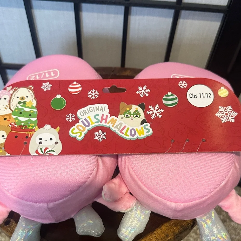 Squishmallows Pink and Cream Deer Slippers NEW Kids 11/12
